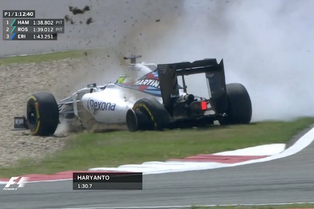 【動画】マッサ、タイヤパンクでスピンする映像／F1中国GPフリー走行1回目