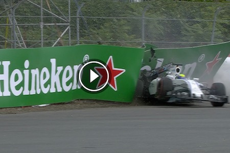 【動画】マッサ、リアからクラッシュ　ハイネケンの看板へ一直線