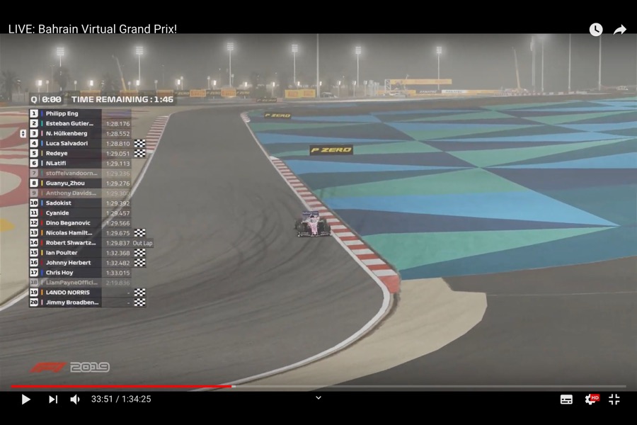 【F1 eスポーツ】PPはレッドブル、現役F1ドライバーは4番グリッド／第1戦バーレーン・バーチャルGP