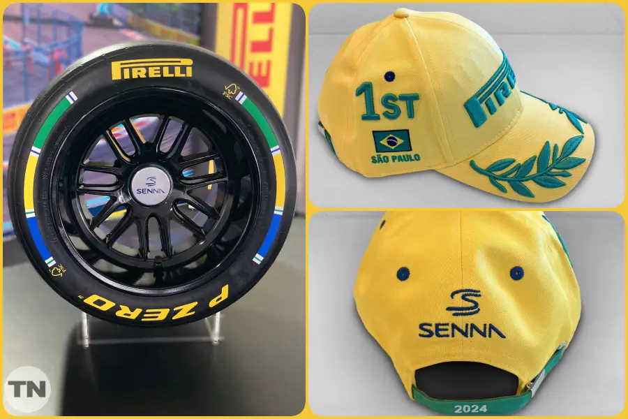 セナ没後30年追悼、ピレリがブラジル国旗の特別キャップとミニタイヤをお披露目！オークションへ