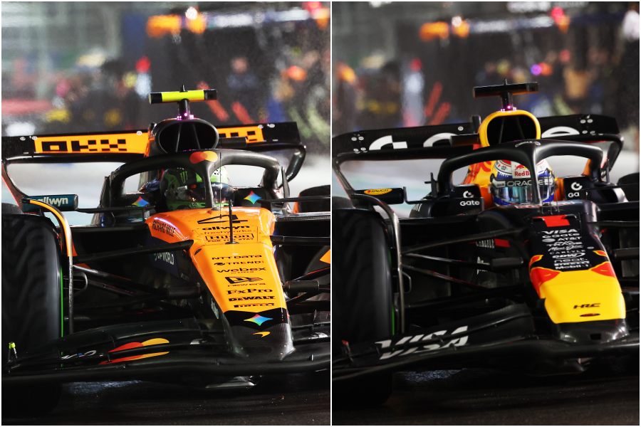 【F1ラスベガスGP:予選Q3タイム／前車差】ウェット路面急改善　ノリスがポール！フェルスタッペン2番手　レーシングブルズは6･8番手　角田は19番手